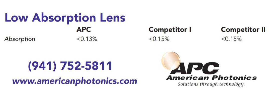 81140400 - Lente de enfoque plano-convexa. Diámetro 1,5" (38,1 mm) FL 7,5" (190,5 mm) ET 0,300" (7,6 mm). ULA.